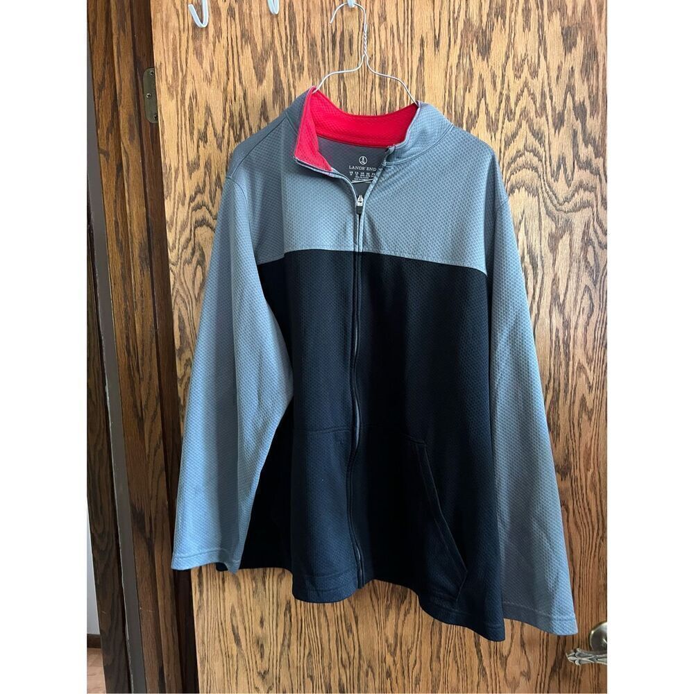 Land’s End Black & Grey Full Zip Long Sleeve Top Mens Size 2X